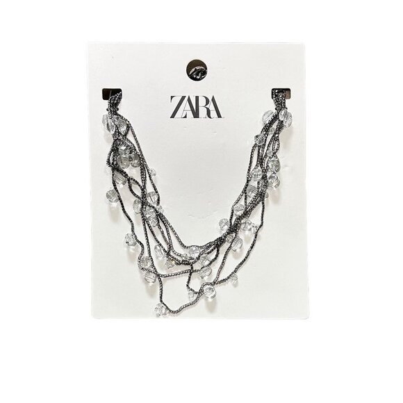 New Zara Women's RHINESTONE NECKLACE ANTHRACITE GREY - Picture 4 of 4